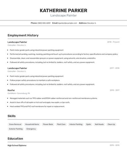 Landscape Painter Resume