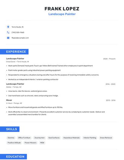 Landscape Painter Resume