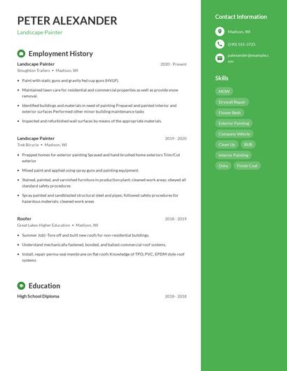 Landscape Painter Resume