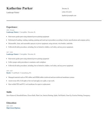 Landscape Painter Resume