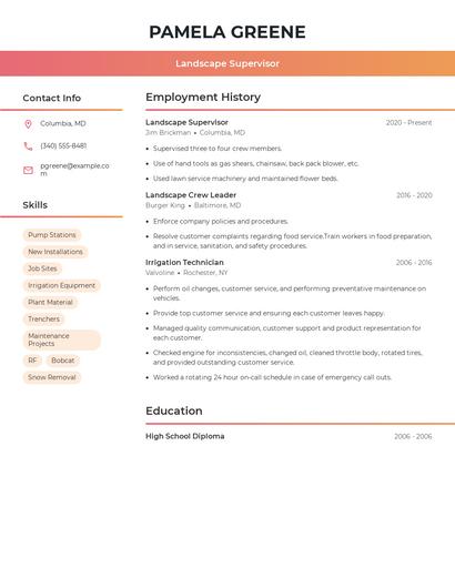 Landscape Supervisor Resume