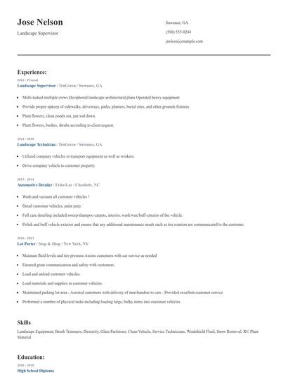 Landscape Supervisor Resume