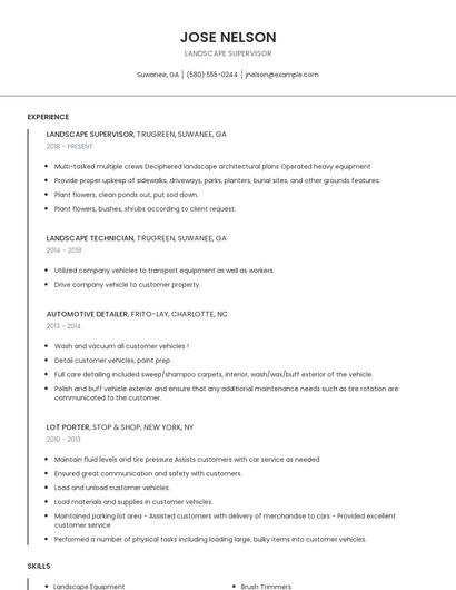 Landscape Supervisor Resume
