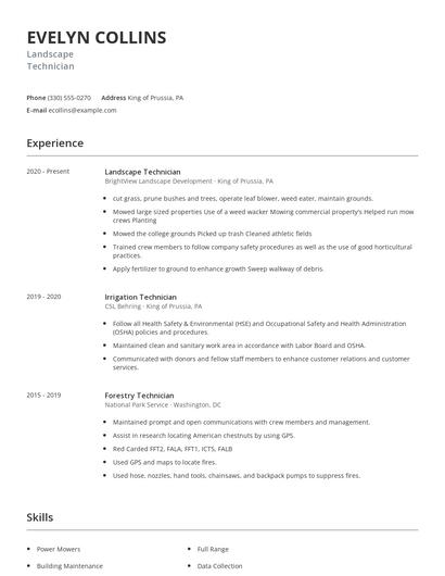 Landscape Technician Resume