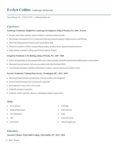 Landscape Technician Resume