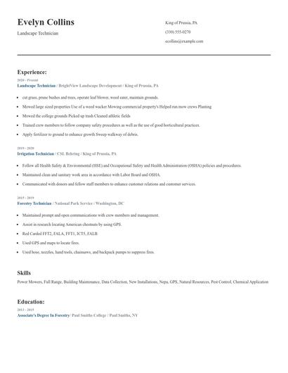 Landscape Technician Resume