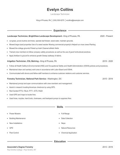 Landscape Technician Resume