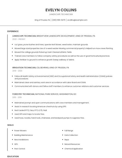 Landscape Technician Resume