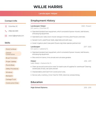 Landscaper Helper Resume