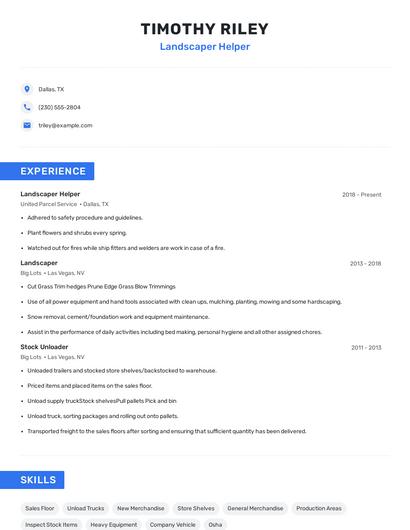 Landscaper Helper Resume