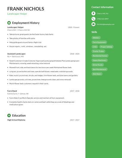 Landscaper Helper Resume