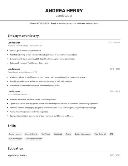 Landscaper Resume