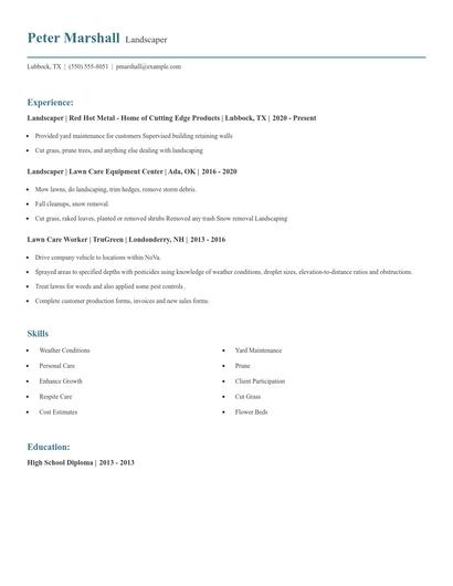 Landscaper Resume