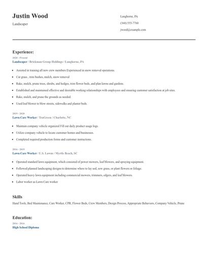 Landscaper Resume