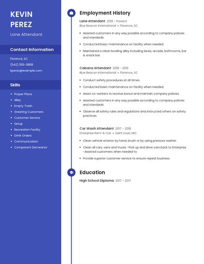 Lane Attendant Resume