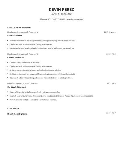 Lane Attendant Resume
