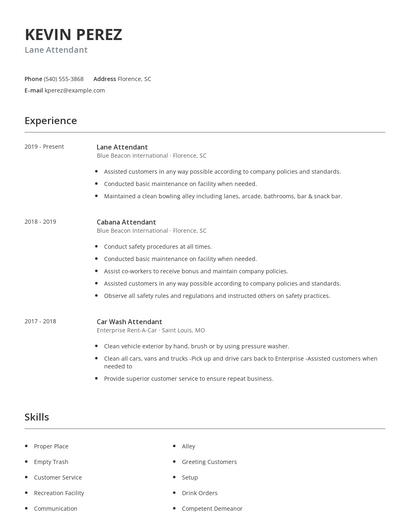 Lane Attendant Resume