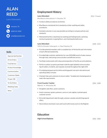 Lane Attendant Resume