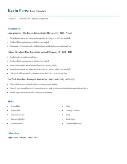 Lane Attendant Resume