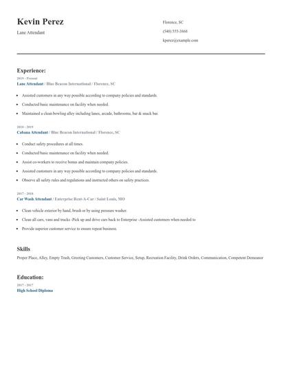Lane Attendant Resume