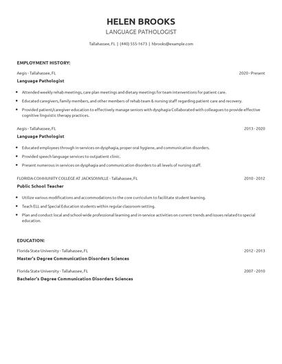 Language Pathologist Resume