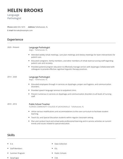 Language Pathologist Resume