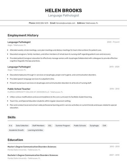 Language Pathologist Resume