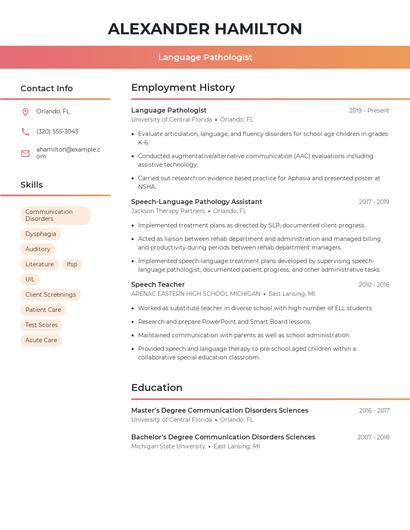 Language Pathologist Resume