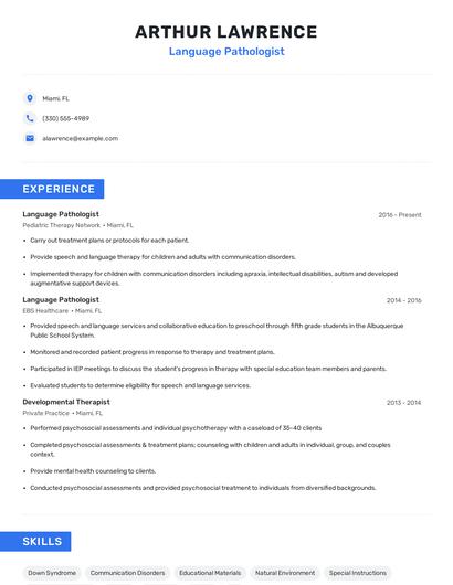 Language Pathologist Resume