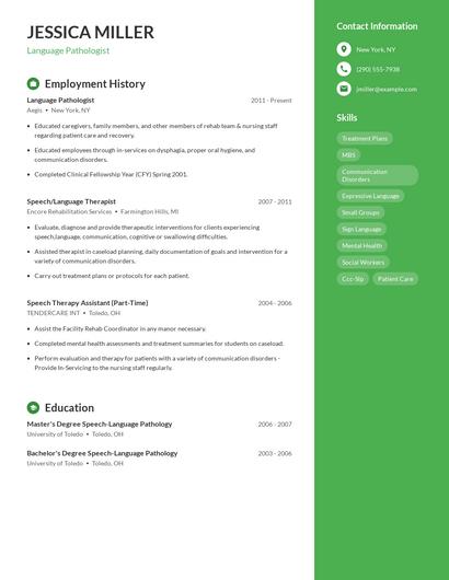 Language Pathologist Resume