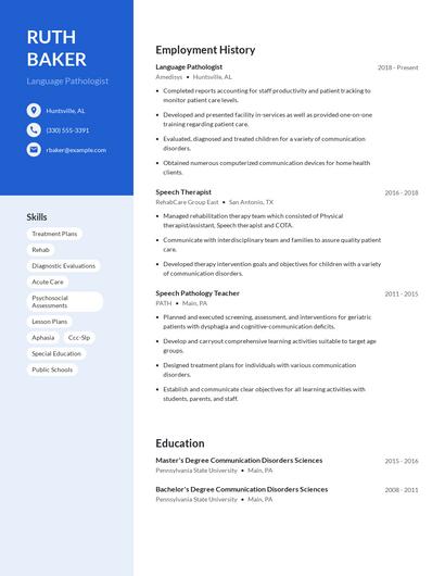 Language Pathologist Resume