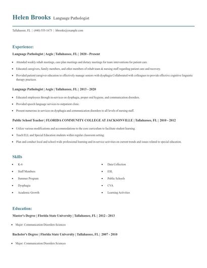 Language Pathologist Resume