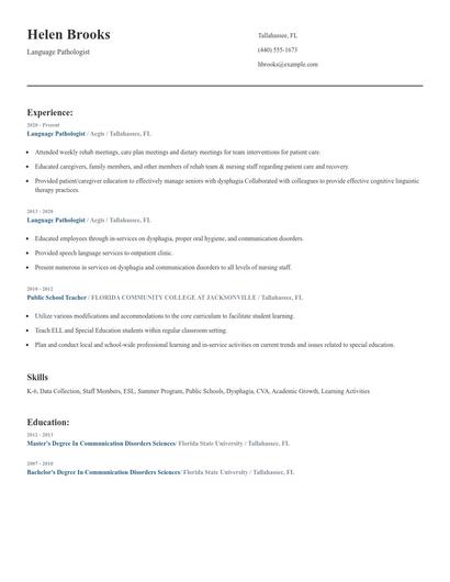 Language Pathologist Resume
