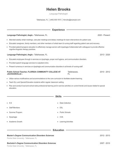 Language Pathologist Resume