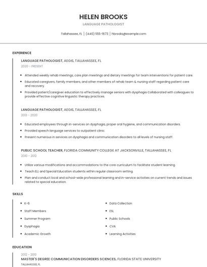 Language Pathologist Resume