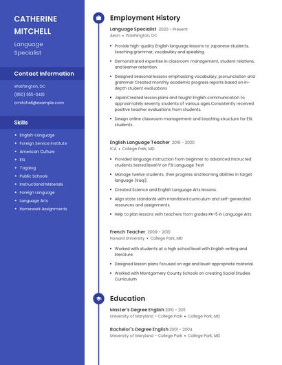 Language Specialist Resume