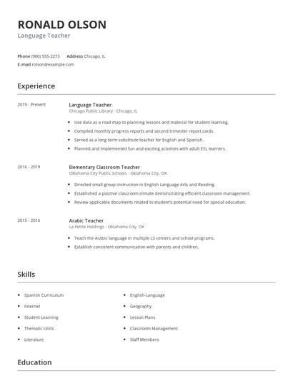 Language Teacher Resume