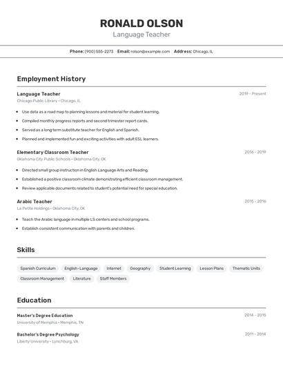 Language Teacher Resume