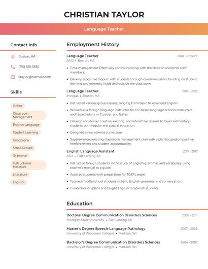 Language Teacher Resume