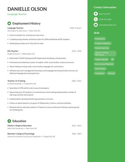 Language Teacher Resume