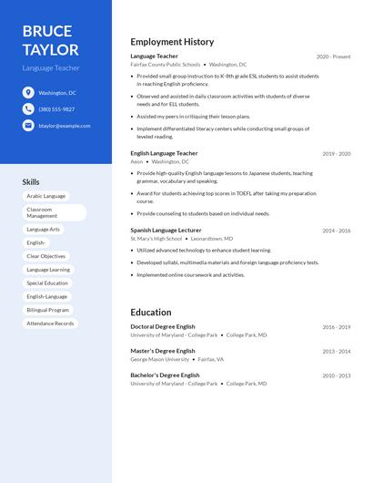Language Teacher Resume