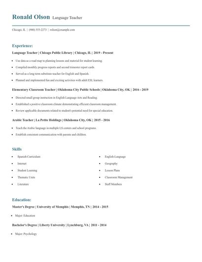 Language Teacher Resume