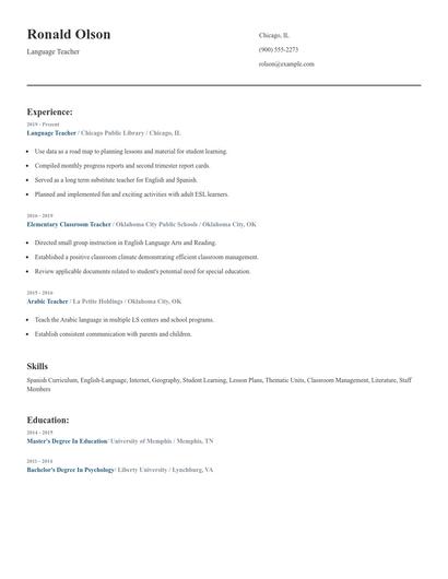 Language Teacher Resume