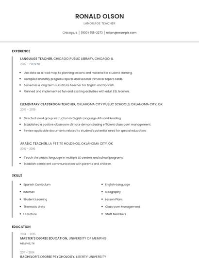 Language Teacher Resume