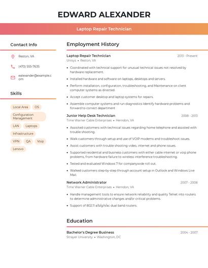 Laptop Repair Technician Resume