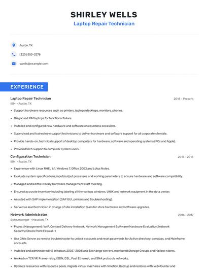 Laptop Repair Technician Resume