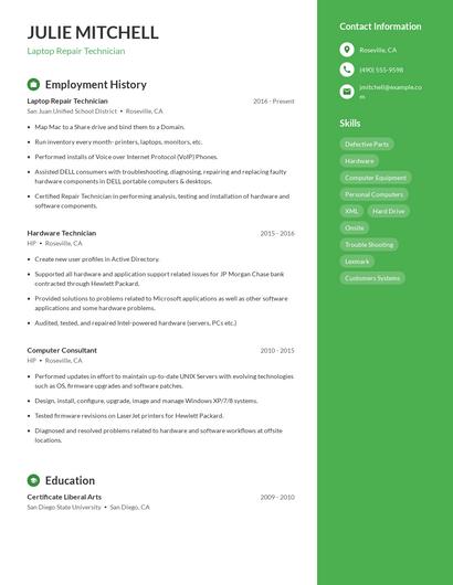 Laptop Repair Technician Resume
