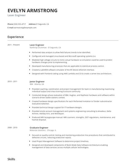 Laser Engineer Resume