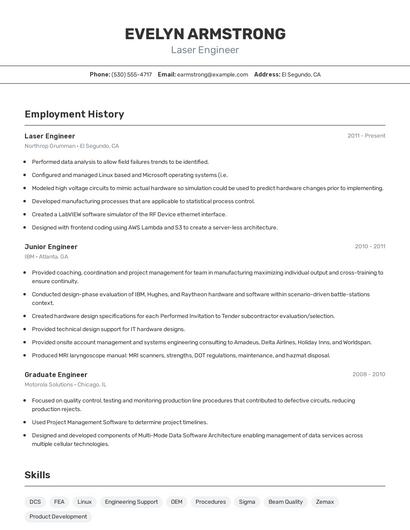 Laser Engineer Resume