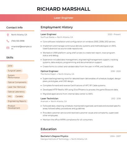Laser Engineer Resume